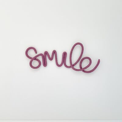 dusty rose - ‘smile’ children’s inspirational wall hanging / knitted wire word