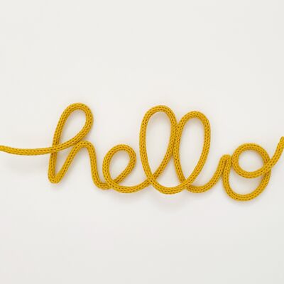 navy - ‘hello’ knitted cotton wire word kids room decor / wall hanging