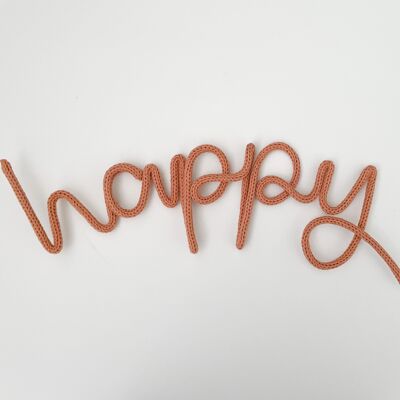 dusty rose - ‘happy’ knitted tricotin wire word sign for children’s bedroom / nursery