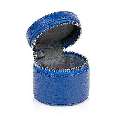 Sapphire Blue Richmond Leather Round Trinket Box