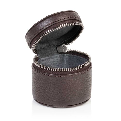 Cocoa Brown Richmond Leather Round Trinket Box