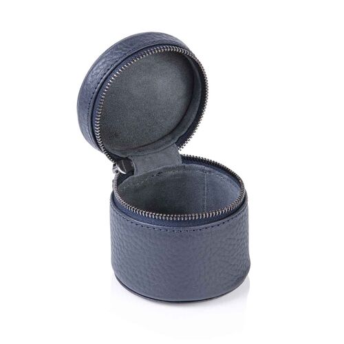 Indigo Blue Richmond Leather Round Trinket Box