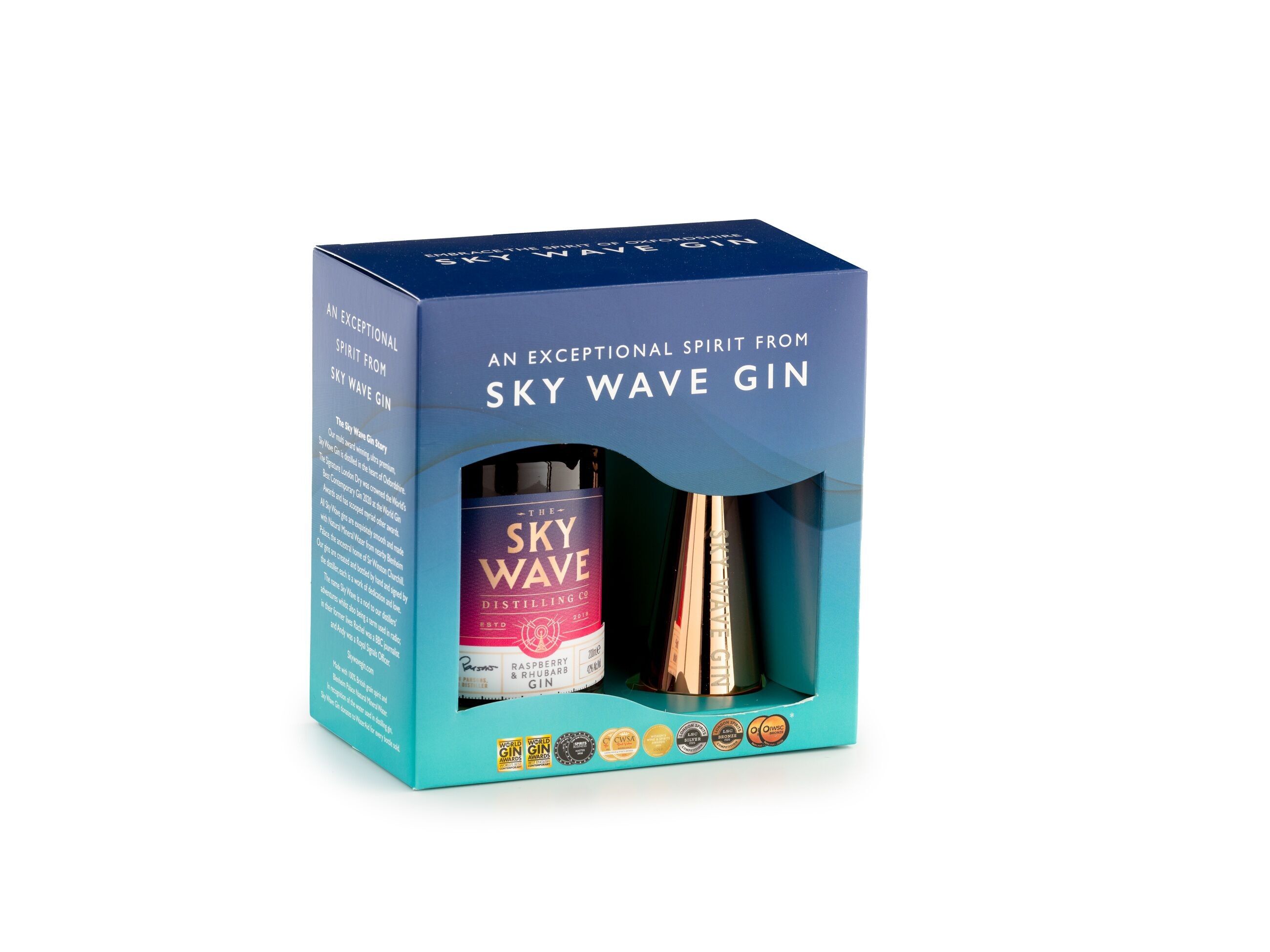 Sky Wave Himbeer & Rhabarber Gin 200ml & Jigger Geschenkbox