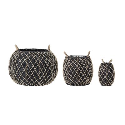 Karia Basket, Black, Seagrass (D15/28/45xH20/25/30cm, Set of 3)