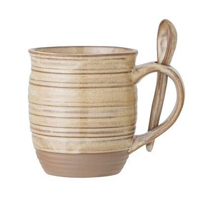 Tasse et cuillère en mousse, Nature, Grès (D10xL14xH11 cm, Set)