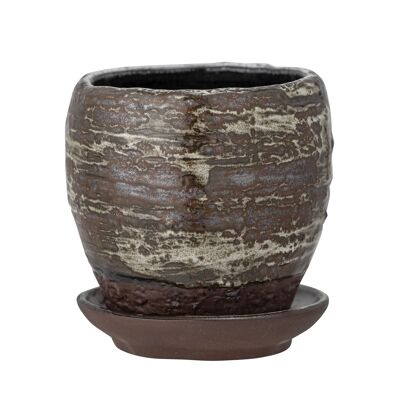 Calla vaso di fiori con piattino, marrone, gres (D8xH8 cm)