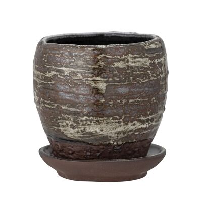 Calla Flowerpot w/Saucer, Brown, Stoneware (D8xH8 cm)