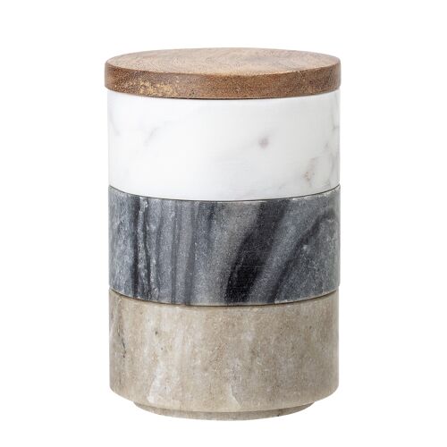 Mael Jar w/Lid, White, Marble (D7,5xH11,5 cm, Set of 3)