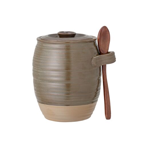 Moss Jar w/Lid & Spoon, Green, Stoneware (D12xL14xH14,5 cm, Set)