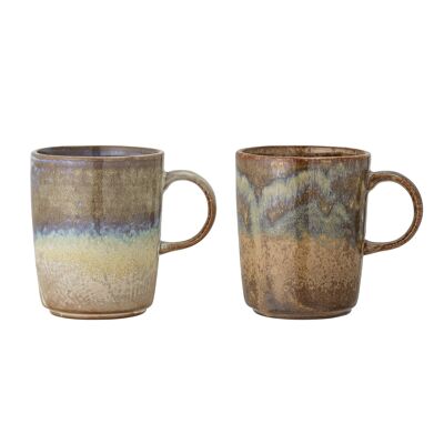Dahlia Mug, Brown, Stoneware (D8,5xH11 cm, Set of 2)
