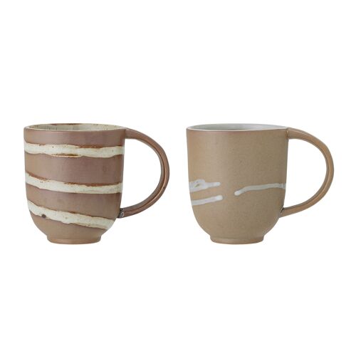Peony Mug, Brown, Stoneware (D8xH10 cm, Set of 2)