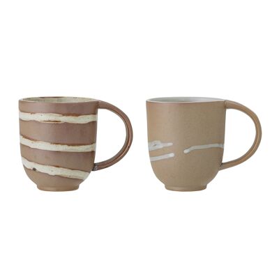 Tasse pivoine, marron, grès (D8xH10 cm, lot de 2)