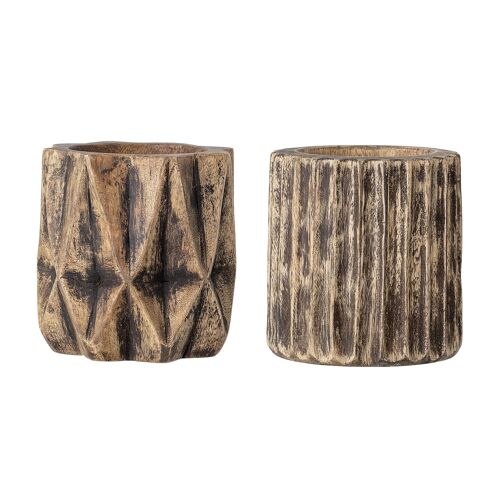 Bernard Deco Flowerpot, Brown, Recycled wood (D13xH13 cm, Set of 2)