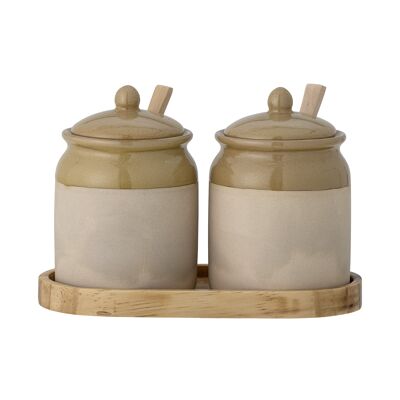 Elaf Jar w/Lid & Spoon, Brown, Stoneware (L20,5xH14xW10 cm, Set of 3)