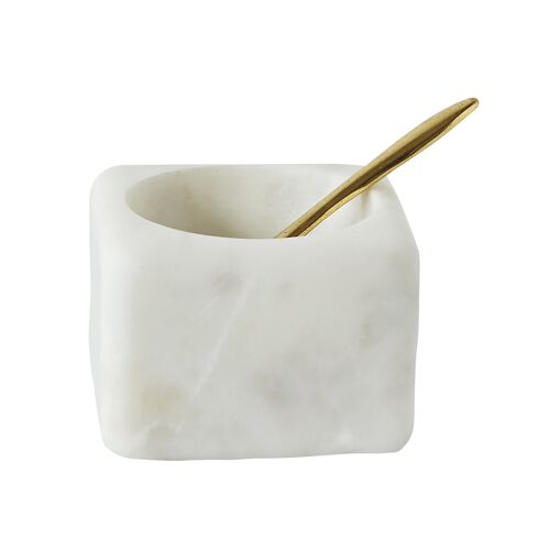 Zina Salt Jar w/Spoon, White, Marble (L8xH6xW8 cm)