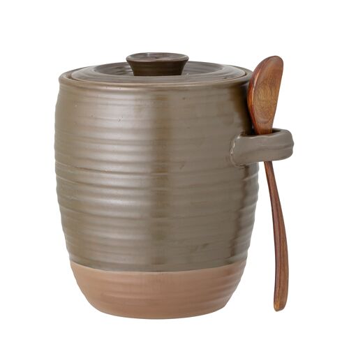Moss Jar w/Lid & Spoon, Green, Stoneware (D14,5xL17xH18 cm, Set)