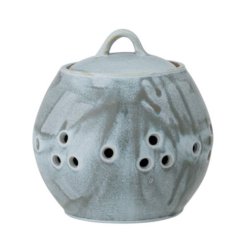 Petal Jar w/Lid, Blue, Stoneware (D15,5xH16 cm)