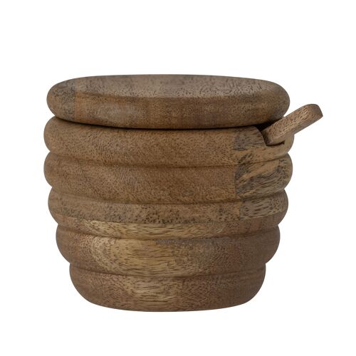 Tilda Salt Jar w/Spoon, Nature, Mango (D9xH7,5 cm)