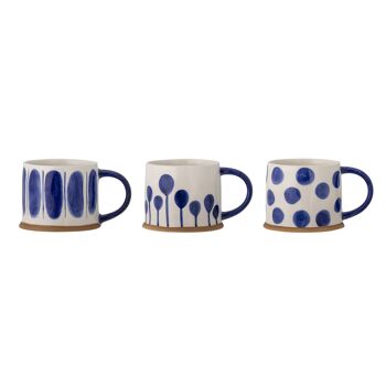 Mug Linora, bleu, grès (D11xH8,5 cm, lot de 3)