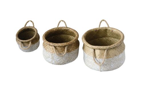 Gunva Basket, White, Seagrass (D23xH19 / D28xH24x/ D52xH25 cm, Set of 3)