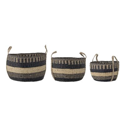 Sania Basket, Black, Seagrass (D30xH21/D38xH25/D45xH29 cm, Set of 3)