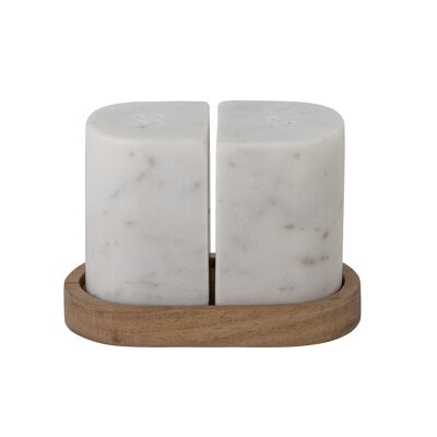 Manola Salt & Pepper Shaker, White, Marble (L12xH9xW6,5 cm, Set of 3)