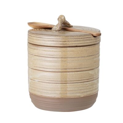 Pot en mousse avec couvercle et cuillère, Nature, Grès (D14,5xH18 cm, Set)