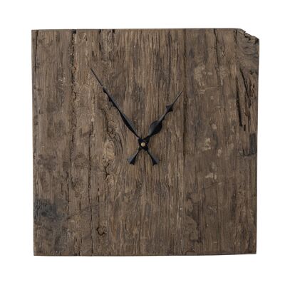 Horloge Sarai, marron, bois de récupération (L30xH2,5xl30 cm)