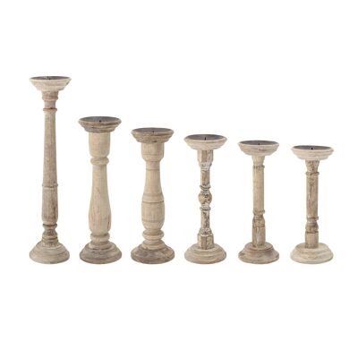 Carola Candle Holder, Nature, Recycled wood (H27/H34/H35/H42/H46/H51 cm, Set of 6)