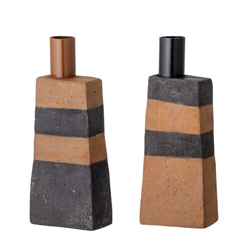 Key Candlestick, Black, Terracotta (L7,5xH19xW4,5 cm, Set of 2)