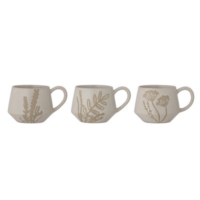 Primrose Mug, Nature, Stoneware (D10,5xH8 cm, Set of 3)