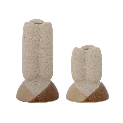 Iness Candlestick, Brown, Stoneware (D7xH8,5/D7xH12,5 cm, Set of 2)