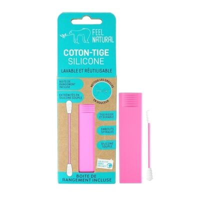 Washable and reusable silicone cotton swab. And practical and hygienic storage box - PINK