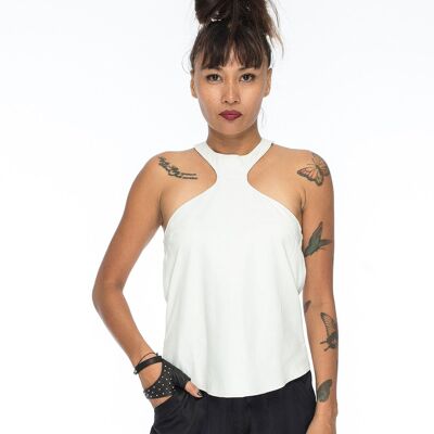 SWEENY TOP | WHITE | LEATHER CAMISOLE TOP