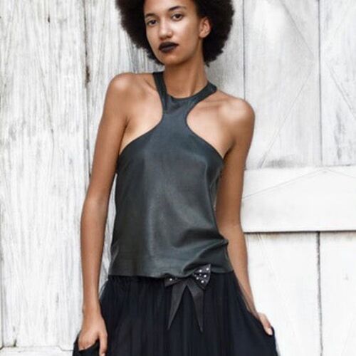 SWEENY TOP | BLACK | LEATHER CAMISOLE TOP