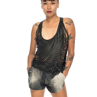 SENA | BLACK | WOVEN LEATHER TANK TOP