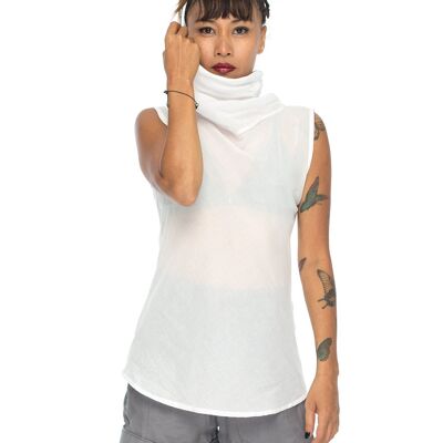 LINA | WHITE | SLEEVELESS SHEER COLLAR TOP