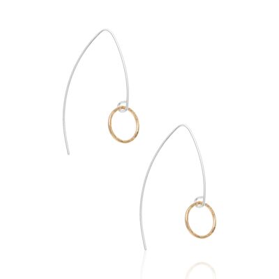 Arrow drop earrings, silver & gold