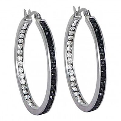 Hoop earrings with black and white zirconia