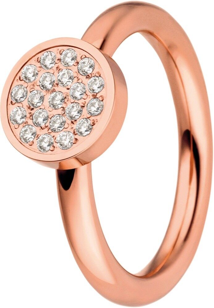 Plug-in ring inside, round profile, round attachment with white stones, rosé