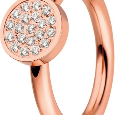 Plug-in ring inside, round profile, round attachment with white stones, rosé