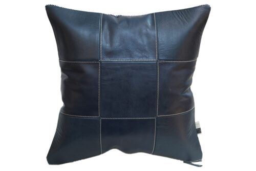 Kussen Leer Patch 45x45cm blauw