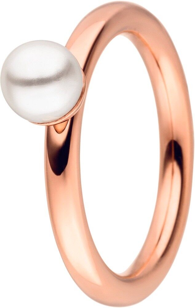 Anello a innesto all'interno, profilo tondo in acciaio inossidabile rosato con attacco perla