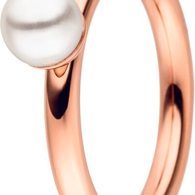 Inserte el anillo en el interior del perfil redondo de acero inoxidable rosado con adorno de perla