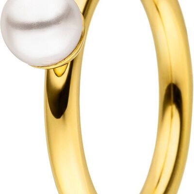 Ring inside round profile made of stainless steel gold with pearl attachment