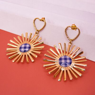 Navy Blue Gingham Sun Earrings