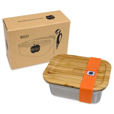 Brotzeit WOODY lunch box made of stainless steel with bamboo lid