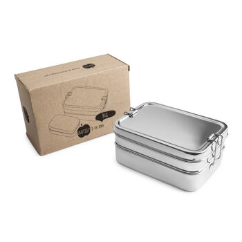 Boîtes à lunch Brotzeit 3in1 BIG boîte à lunch trois en un boîte à collations en acier inoxydable 100% sans BPA fixe divers 5