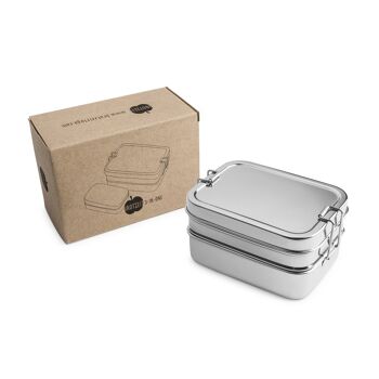 Boîtes à lunch Brotzeit 3 en 1 boîte à lunch trois en un en acier inoxydable 100% sans BPA fermer hermétiquement 4