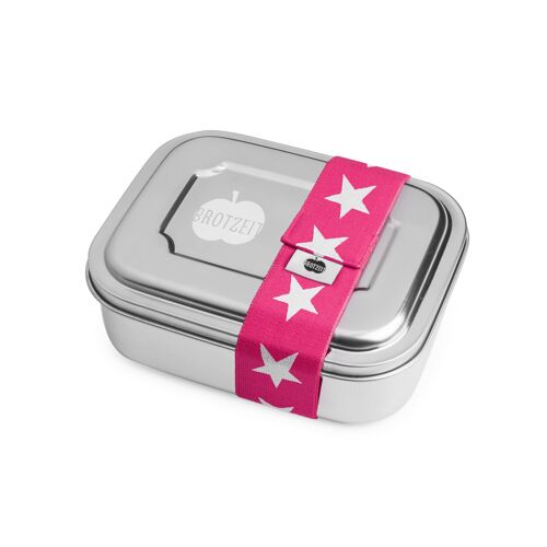 Brotzeit ZWEIER Lunchboxen Brotdose Jausenbox mit Unterteilung aus Edelstahl 100% BPA frei- Sterne pink